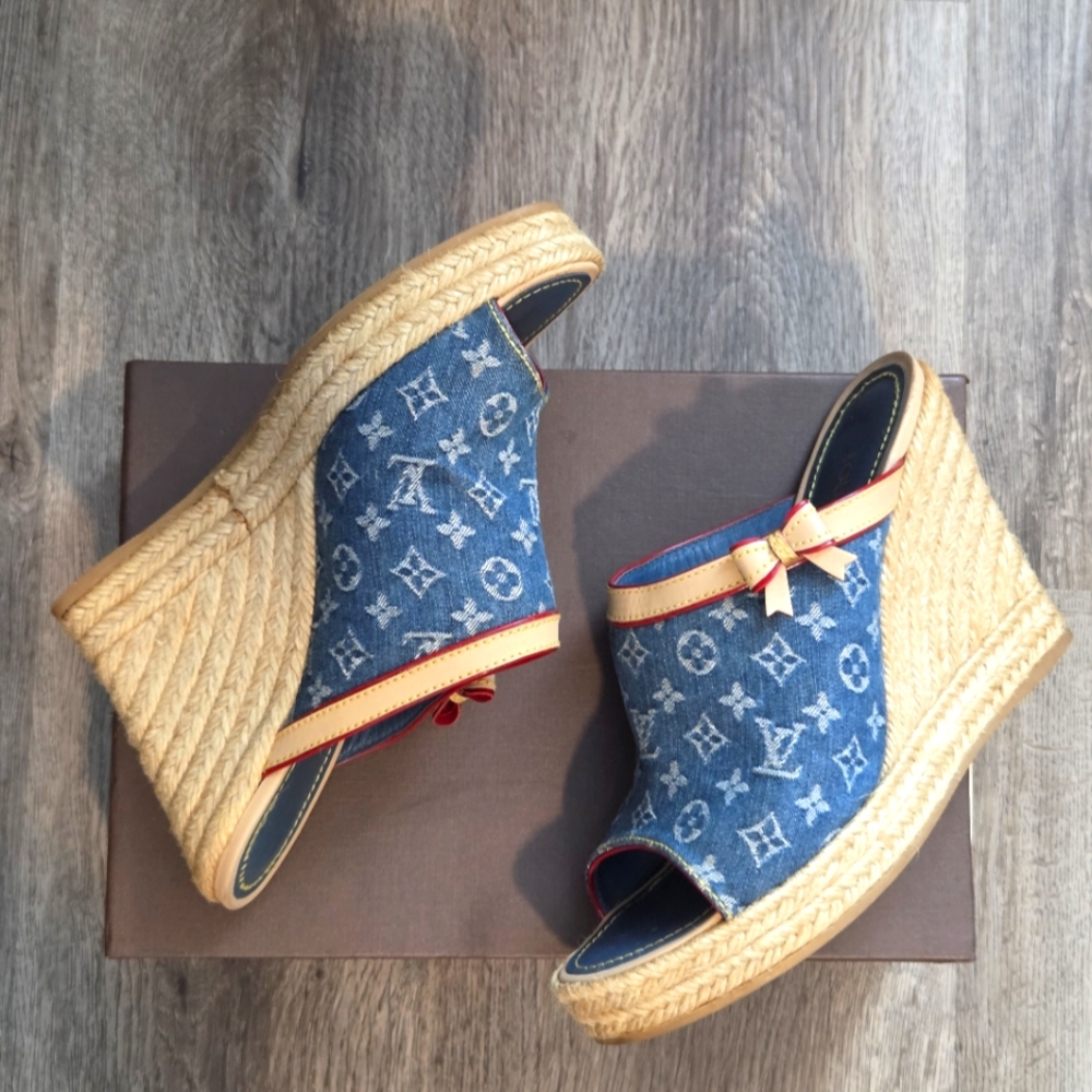 Louis Vuitton Denim Wedge Espadrilles - Picture 3 of 7